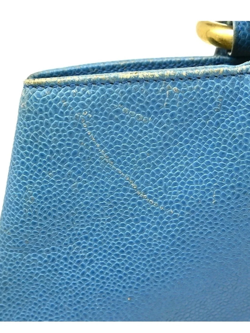 Authentic CHANEL vintage blue calf skin sling bucket bag 24k gold
